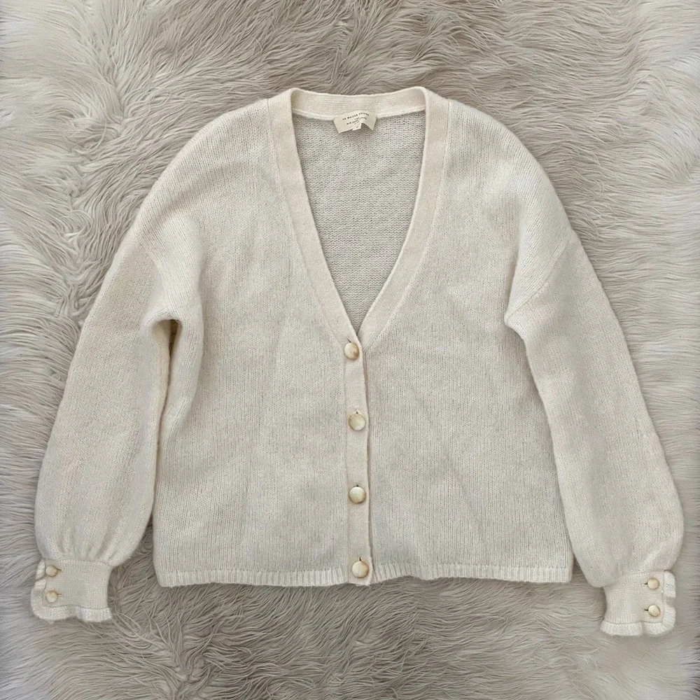 Sezane Mia Cardigan Kingdom Ecru Cream White Mohair Wool V-Neck Knit Sweater - Picture 2 of 14